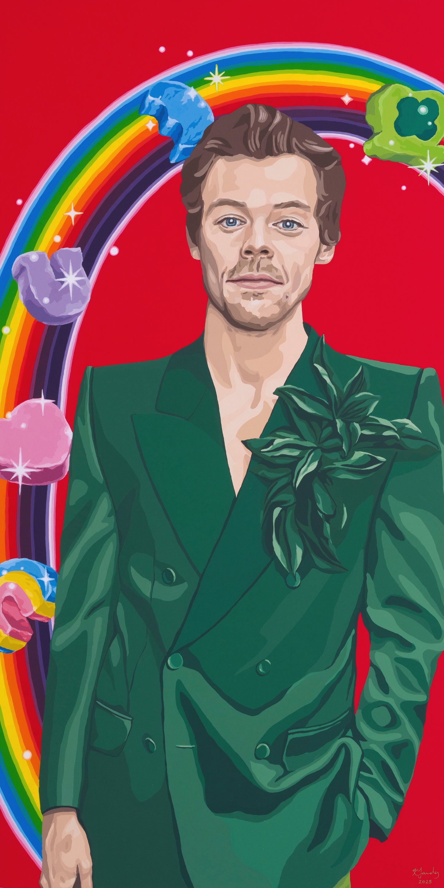 Blank greeting card - Harry Styles with rainbow and marshmallows