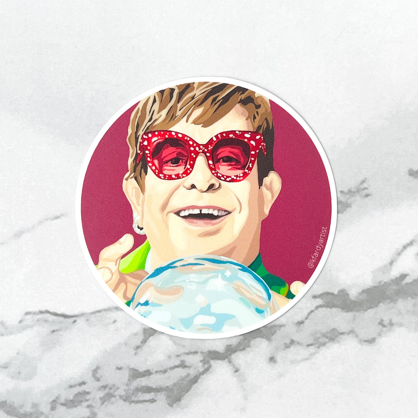 Elton fortune teller round 3" sticker