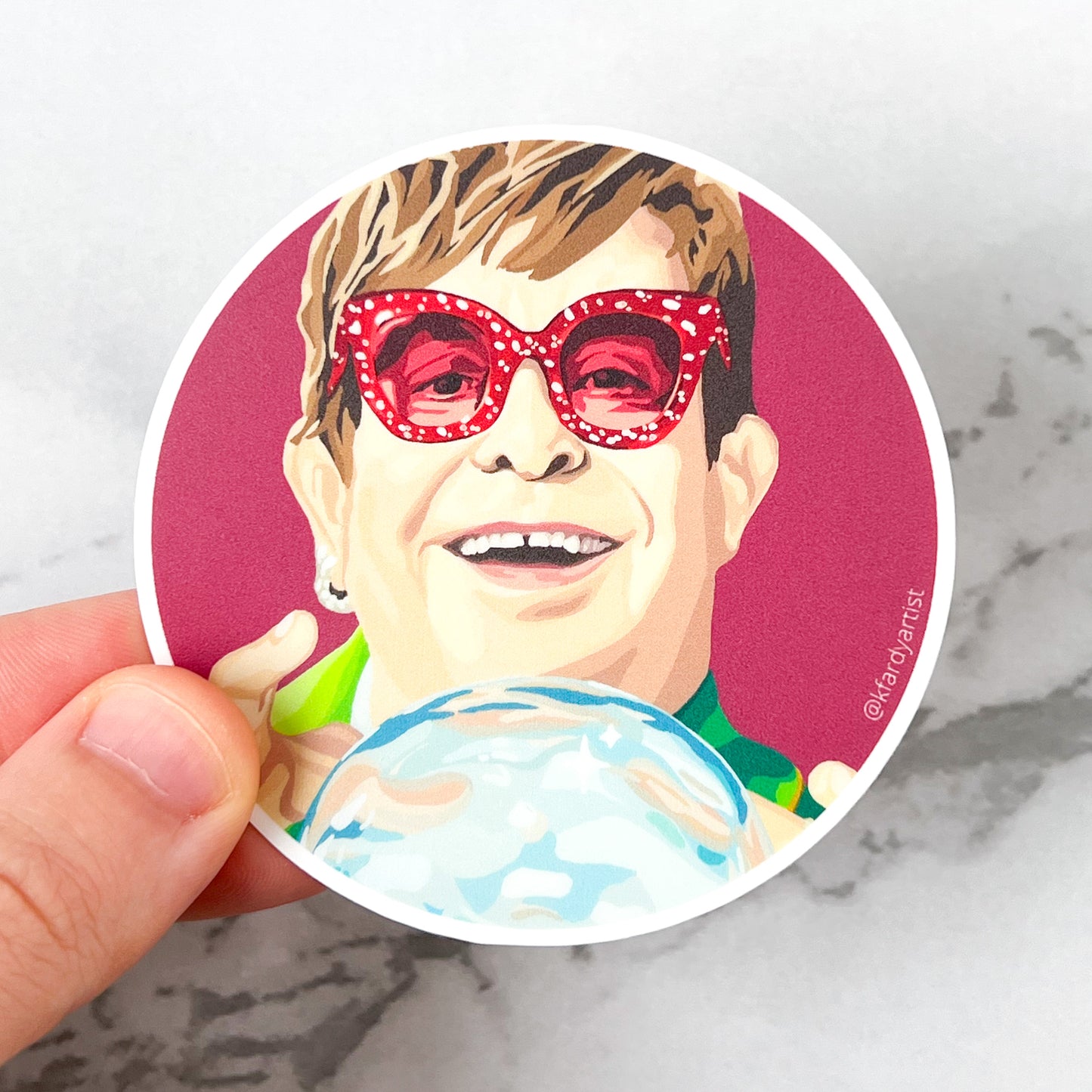 Elton fortune teller round 3" sticker