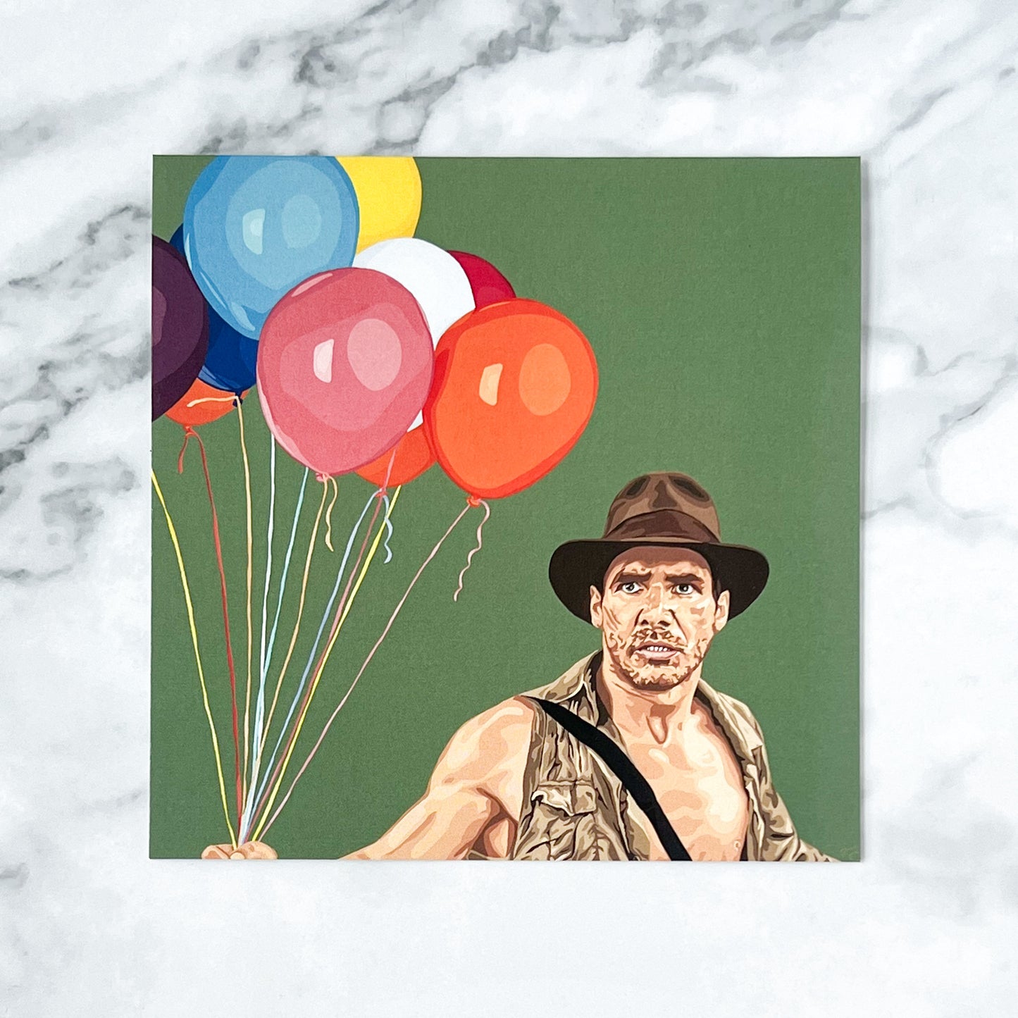 Blank greeting card - A Little Cheer Against The Doom (Indy with birthday balloons)