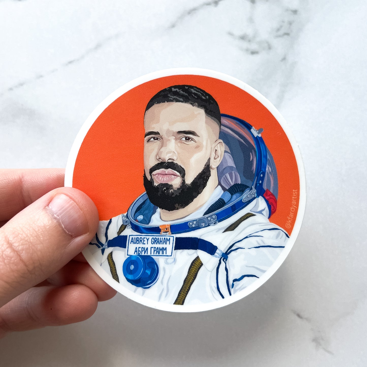 Drake as an astronaut round 3" sticker
