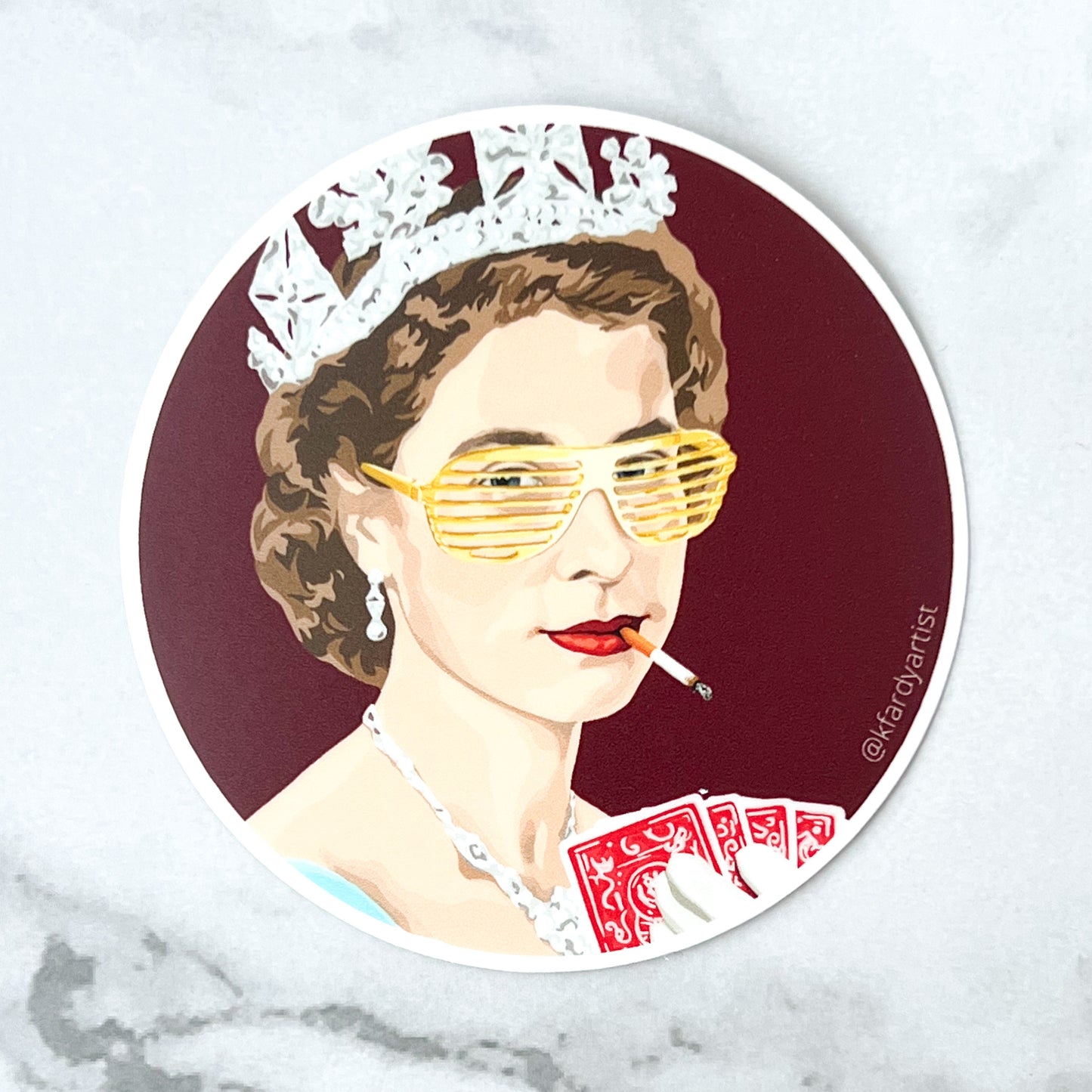 Queen Elizabeth II playing poker - round 3" sticker
