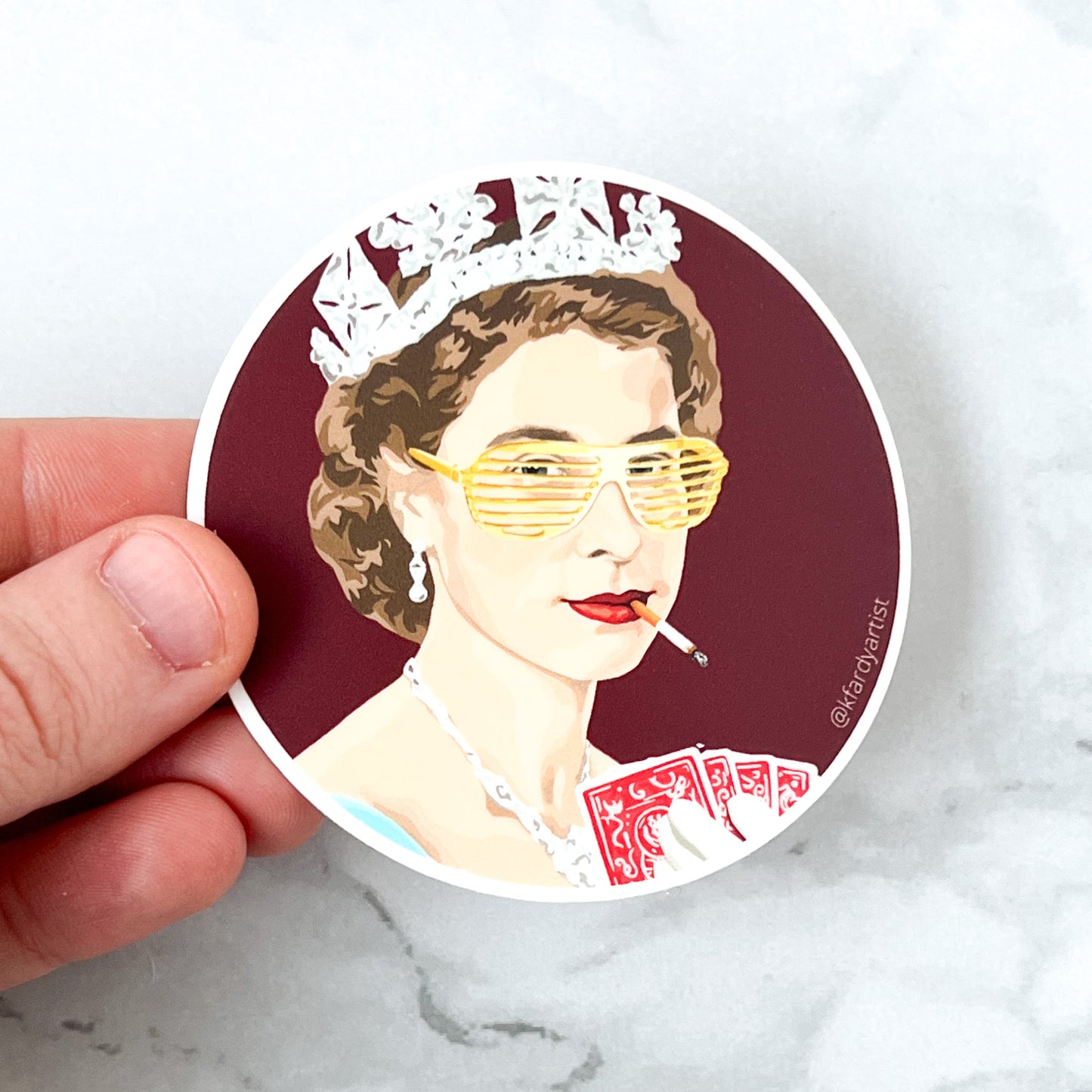 Queen Elizabeth II playing poker - round 3" sticker