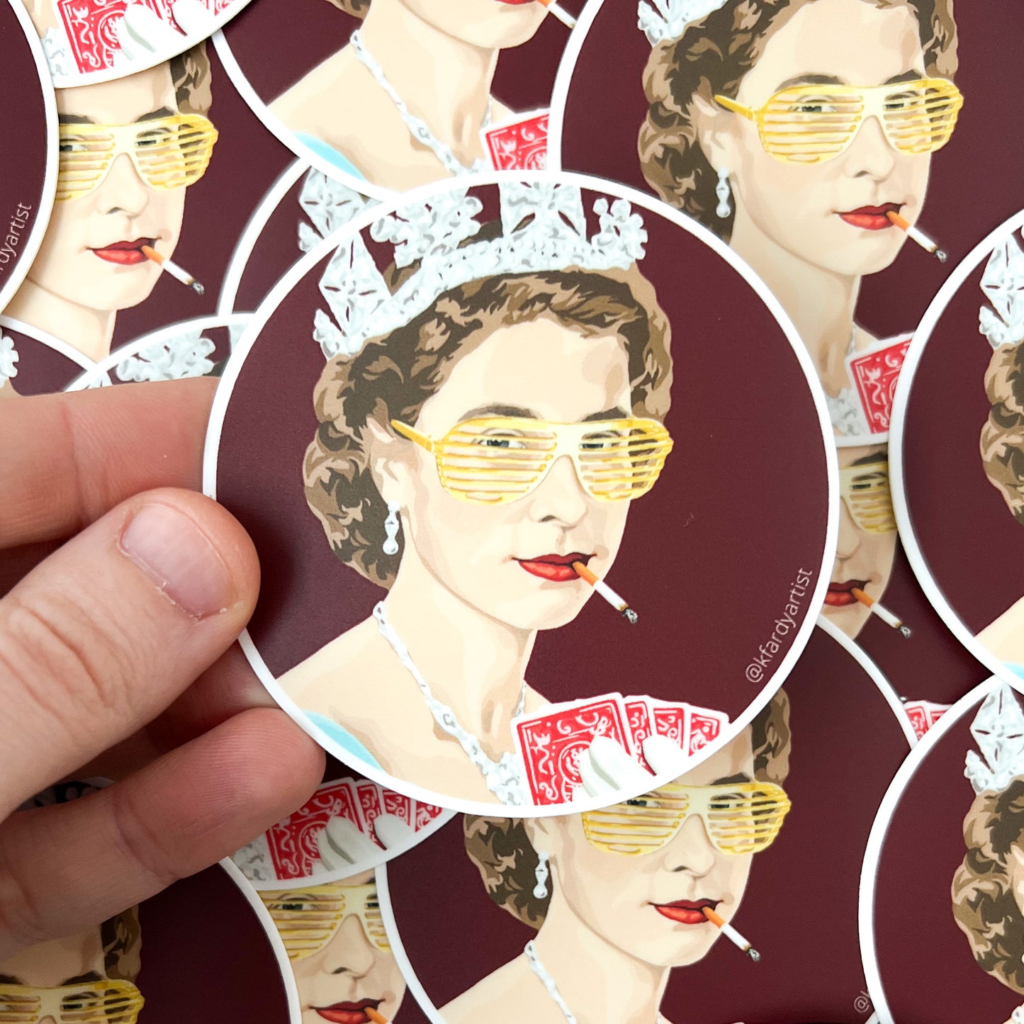 Queen Elizabeth II playing poker - round 3" sticker
