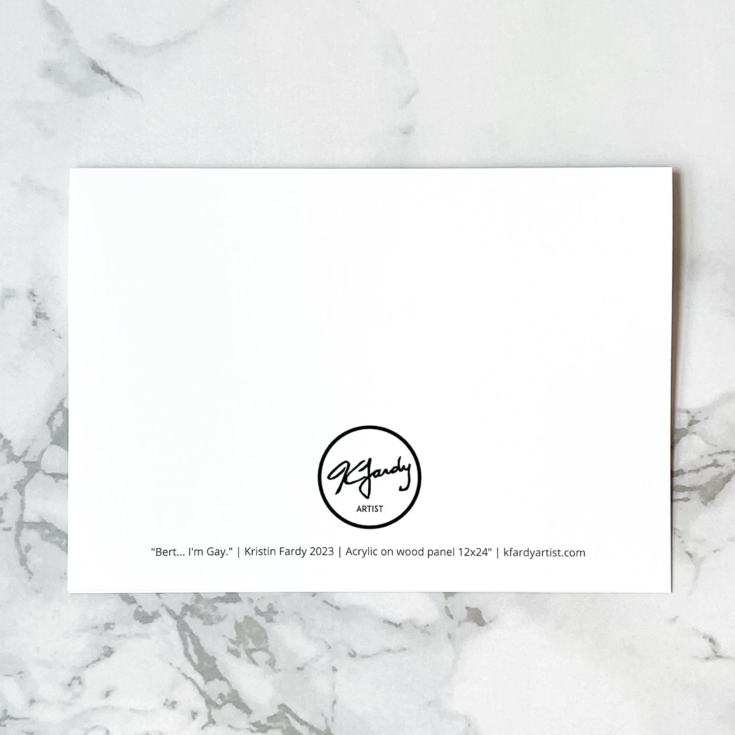 Blank greeting card - "B... I'm Gay." (E and B with tin can telephone)