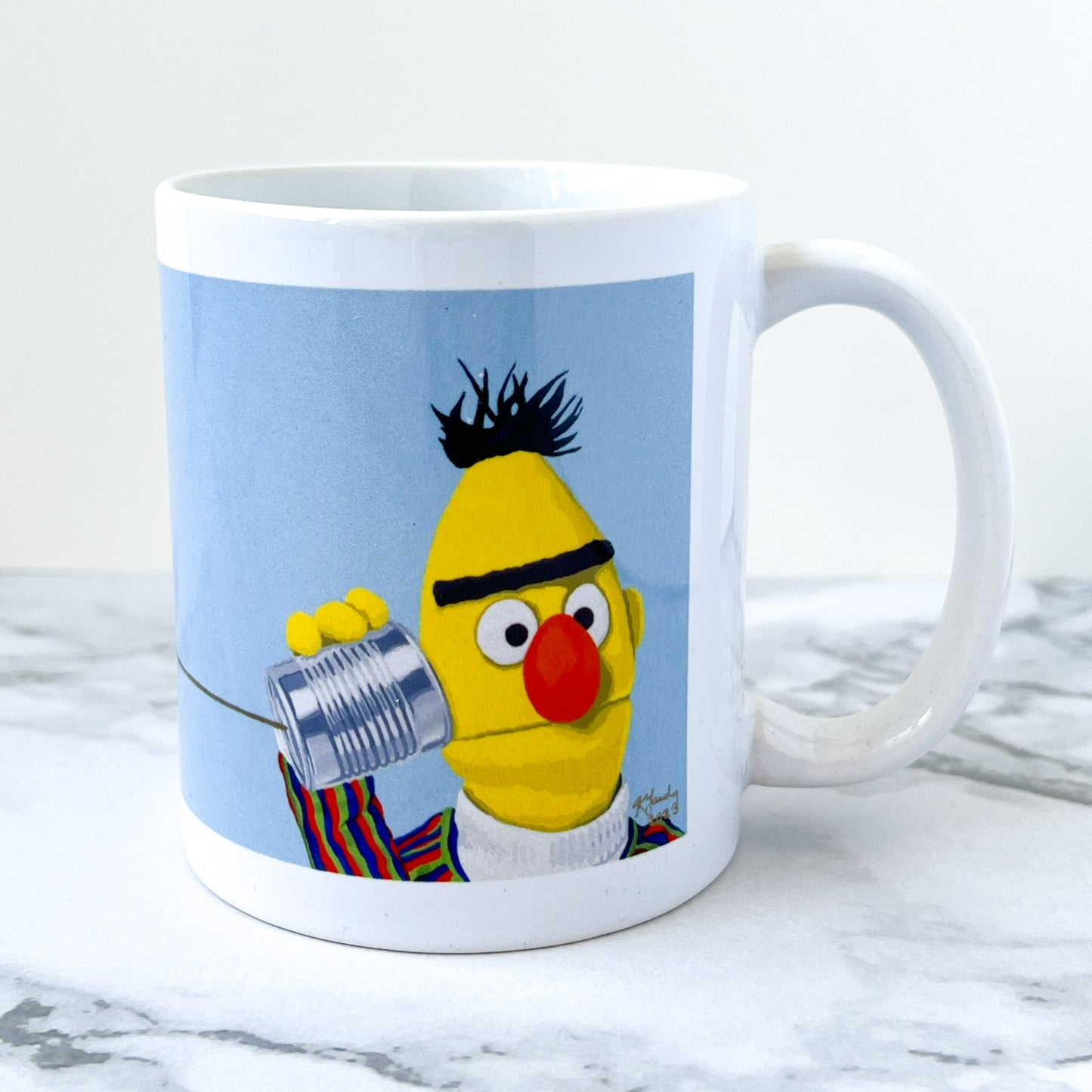 E and B with tin can telephone 11oz mug