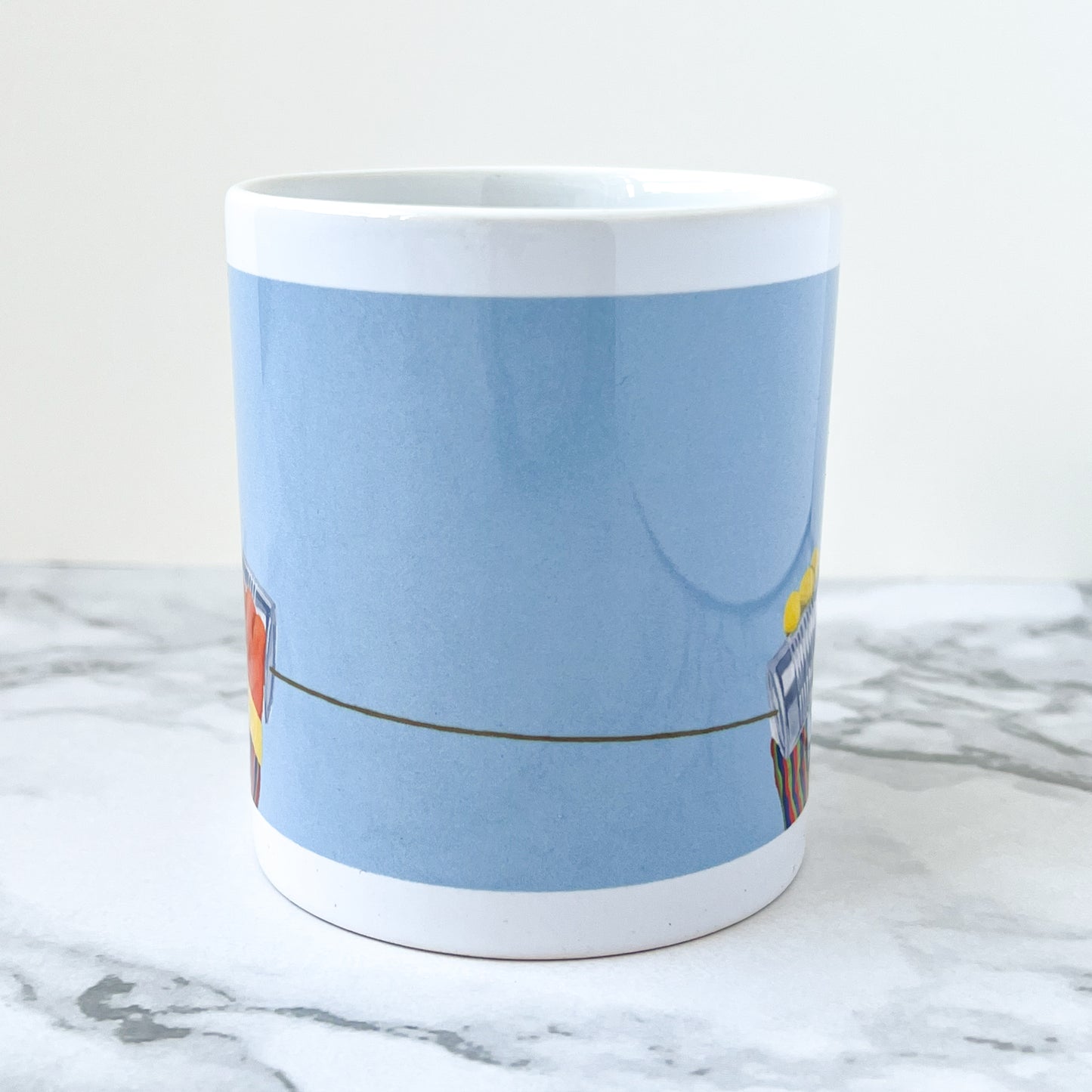 E and B with tin can telephone 11oz mug
