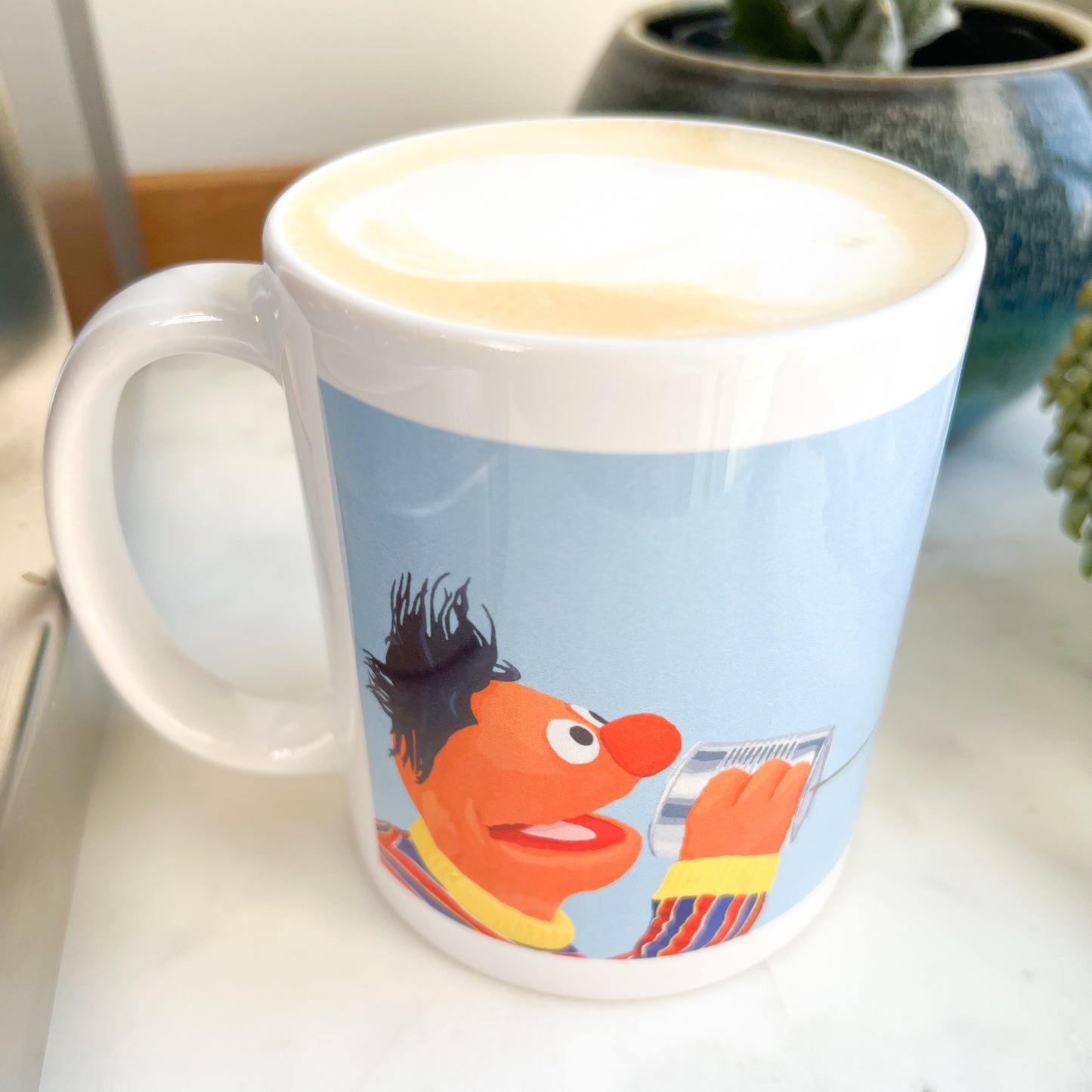 E and B with tin can telephone 11oz mug