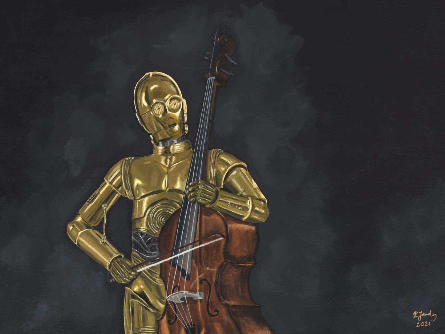 Blank greeting card - "C Playing the Bass"