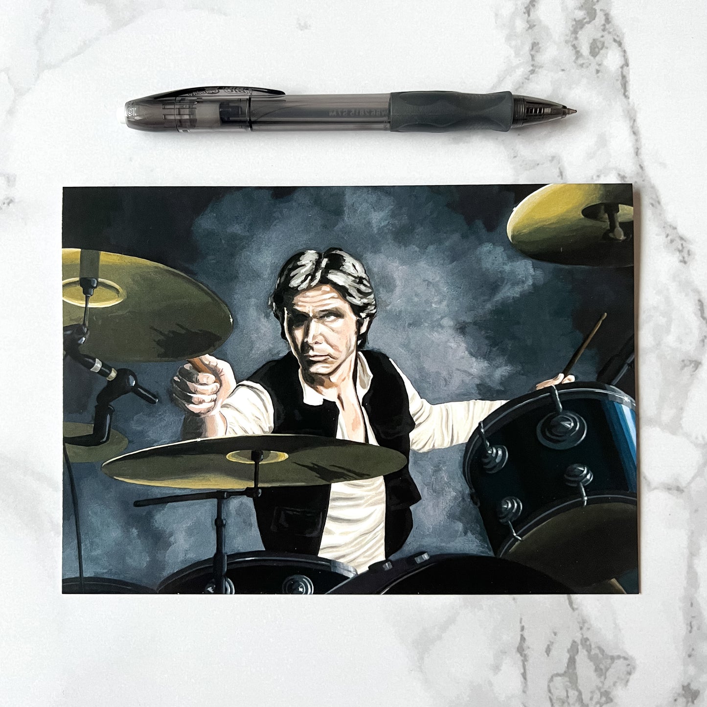 Blank greeting card - "H Playing the Drums"