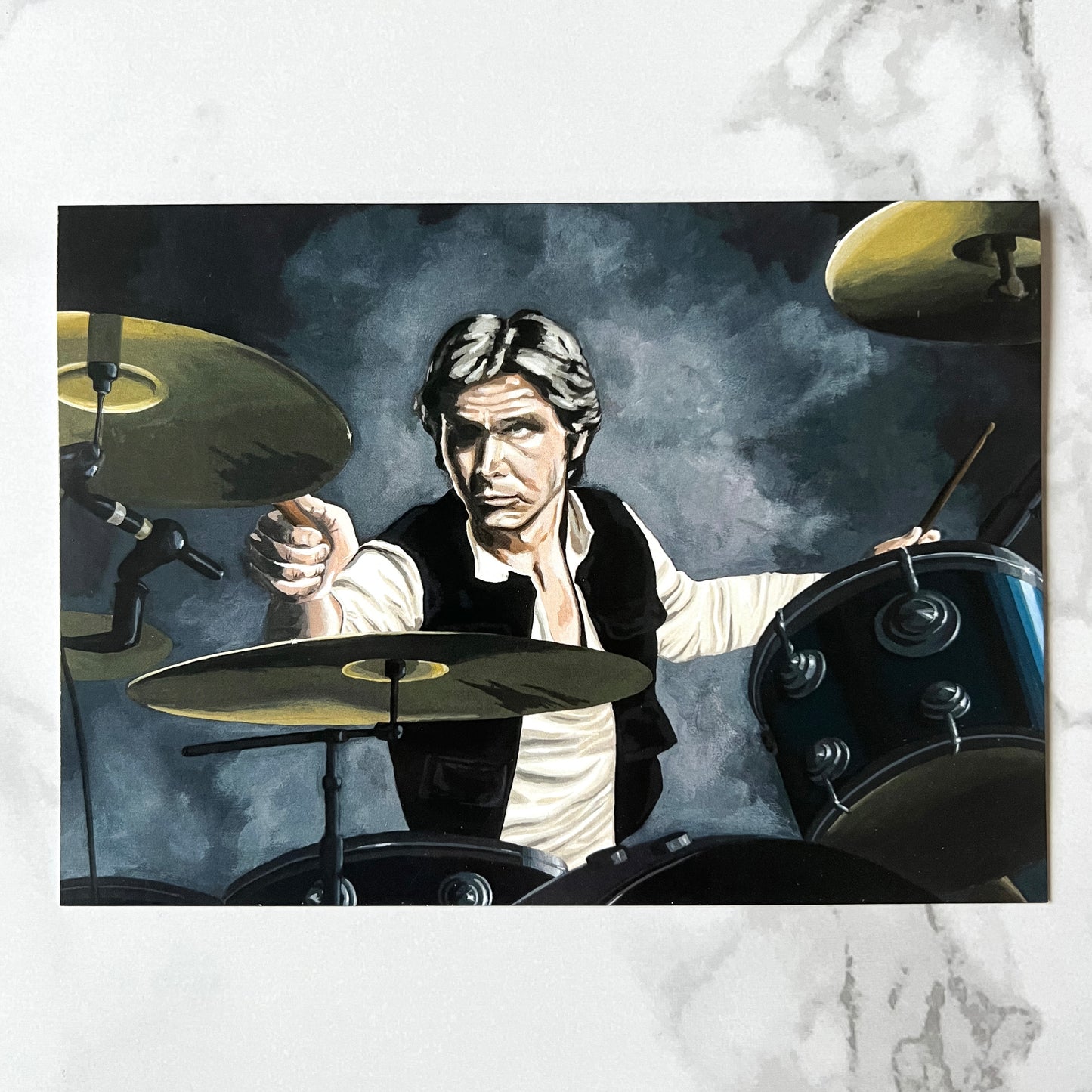 Blank greeting card - "H Playing the Drums"