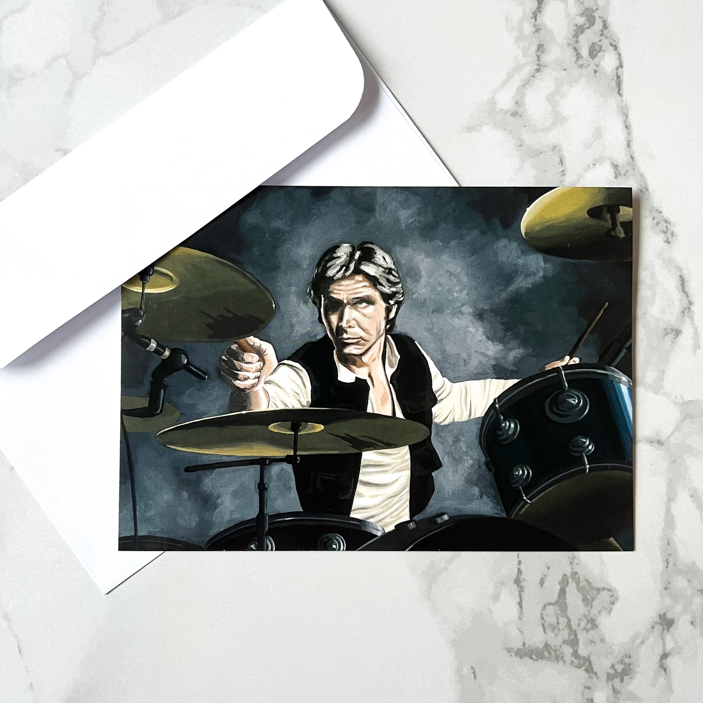 Blank greeting card - "H Playing the Drums"