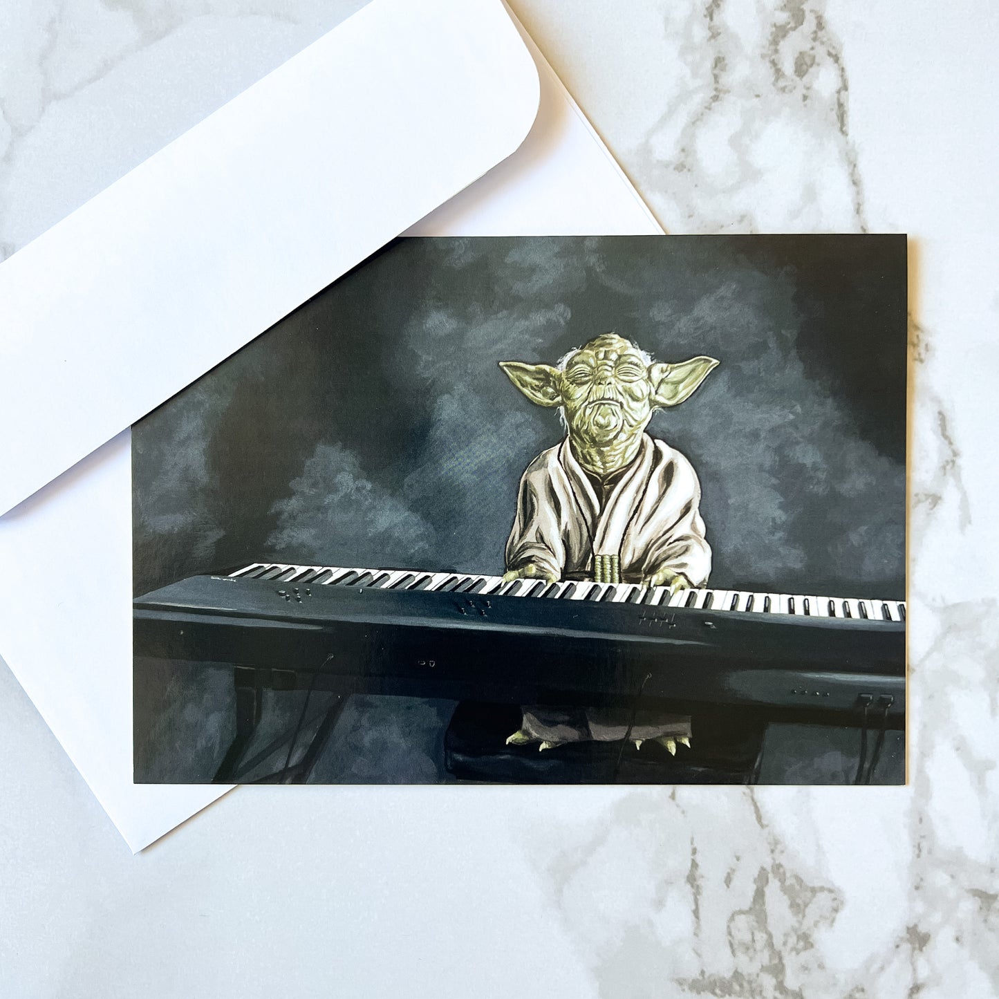 Blank greeting card - "Y Playing the Piano"