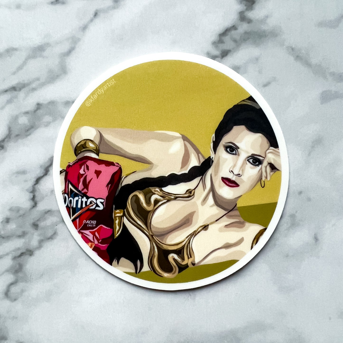 Princess with Doritos round 3" sticker