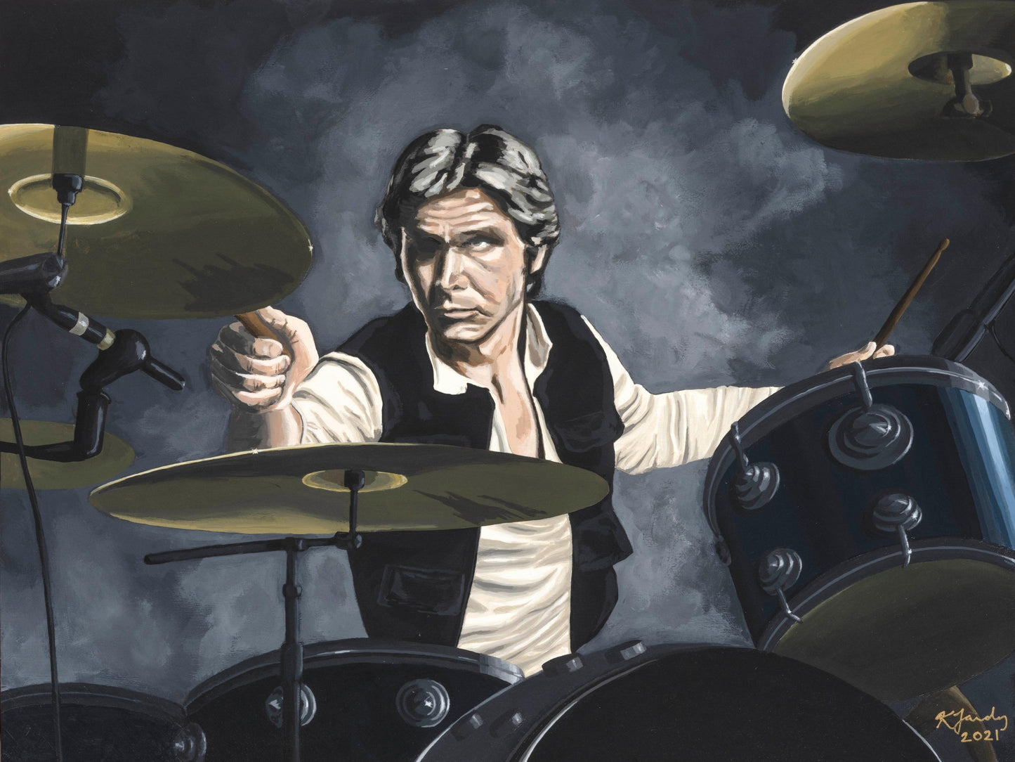 Blank greeting card - "H Playing the Drums"