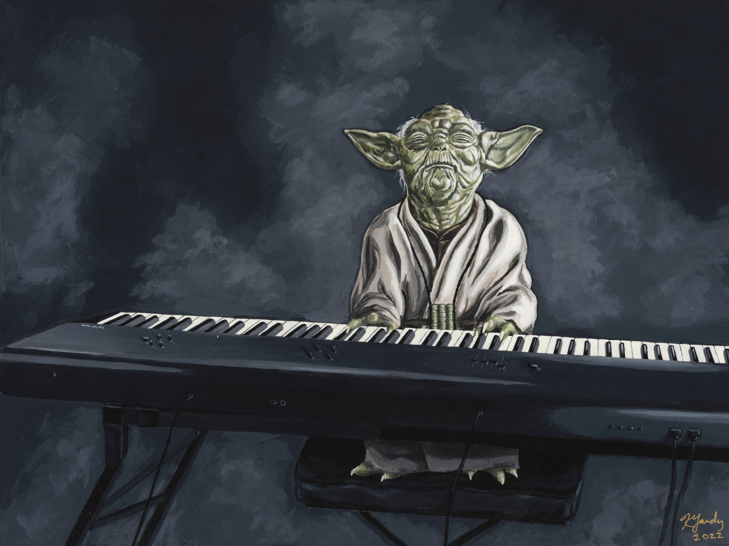 Blank greeting card - "Y Playing the Piano"