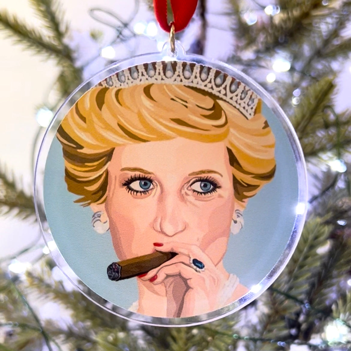 Princess Diana smoking cigar acrylic Christmas tree ornament