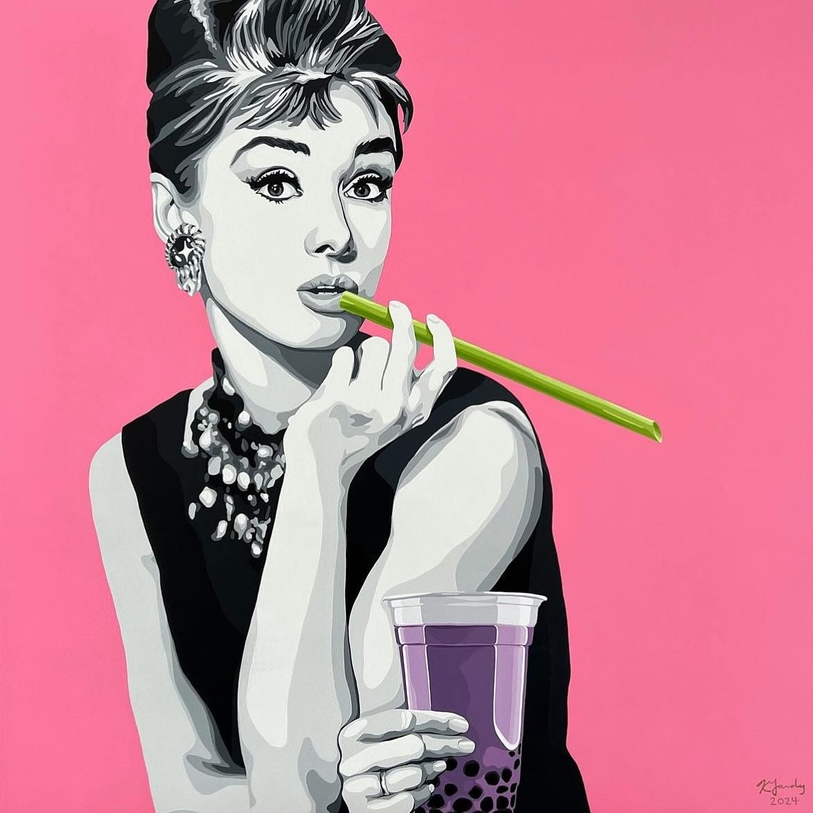 Audrey’s First Bubble Tea | 24x24”