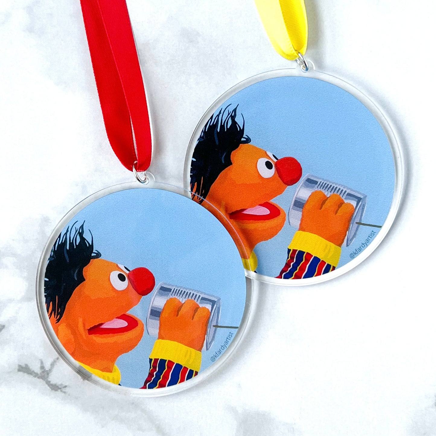 Ernie with tin can telephone acrylic Christmas tree ornament