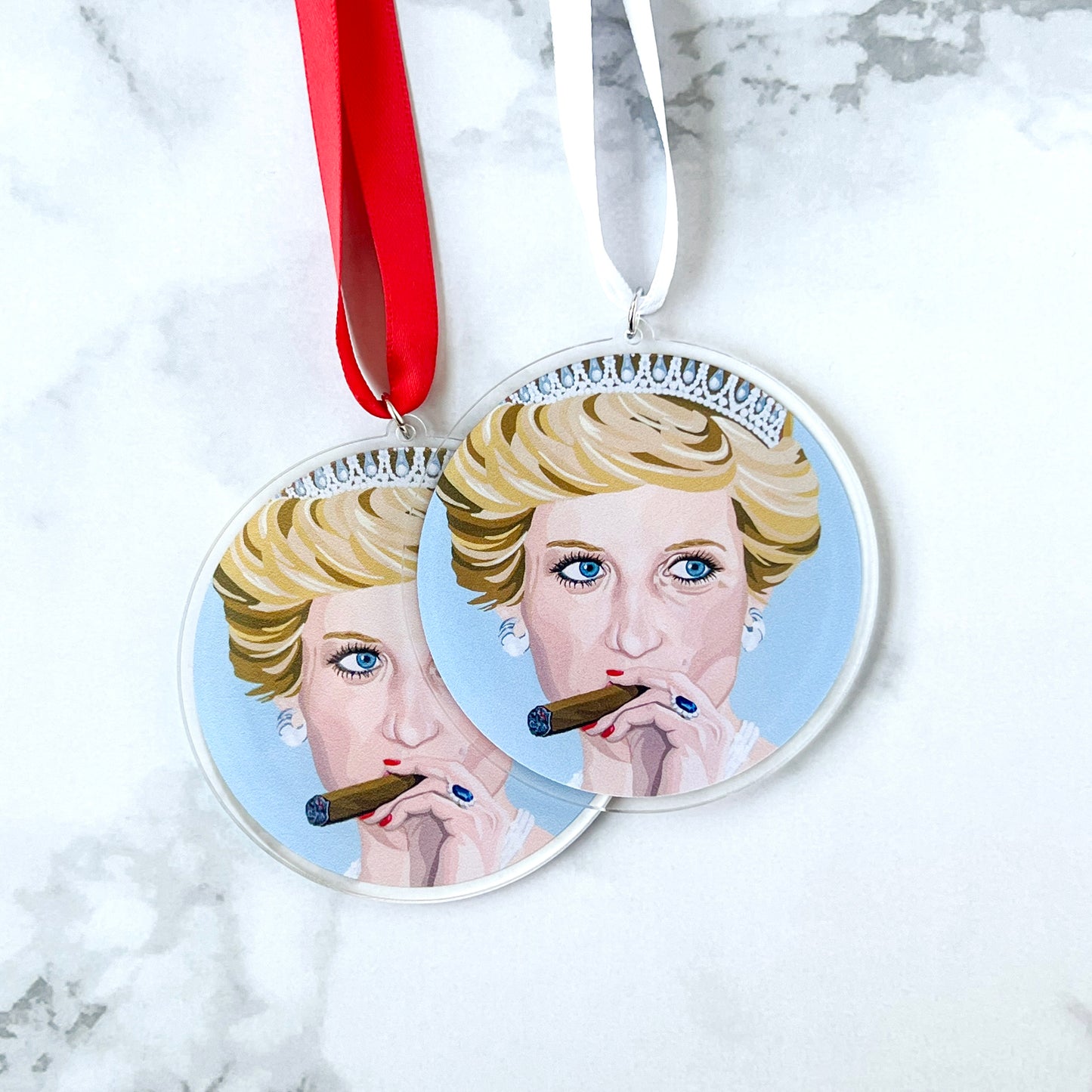 Princess Diana smoking cigar acrylic Christmas tree ornament