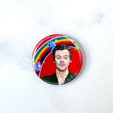 Load image into Gallery viewer, Harry Styles with rainbow 1.25&quot; fridge magnet
