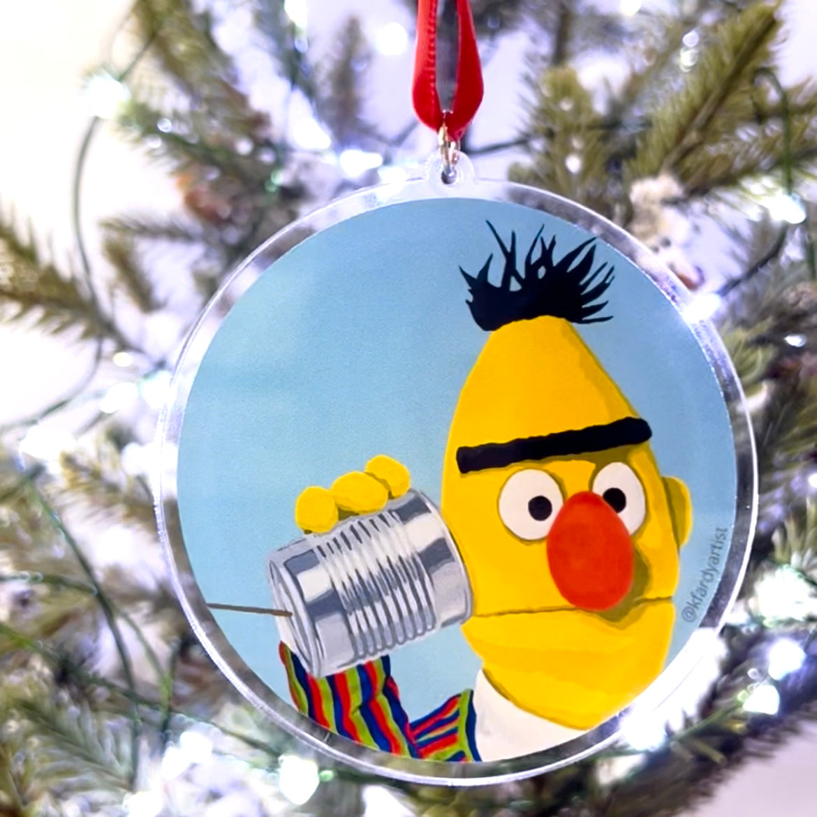 Bert with tin can telephone acrylic Christmas tree ornament