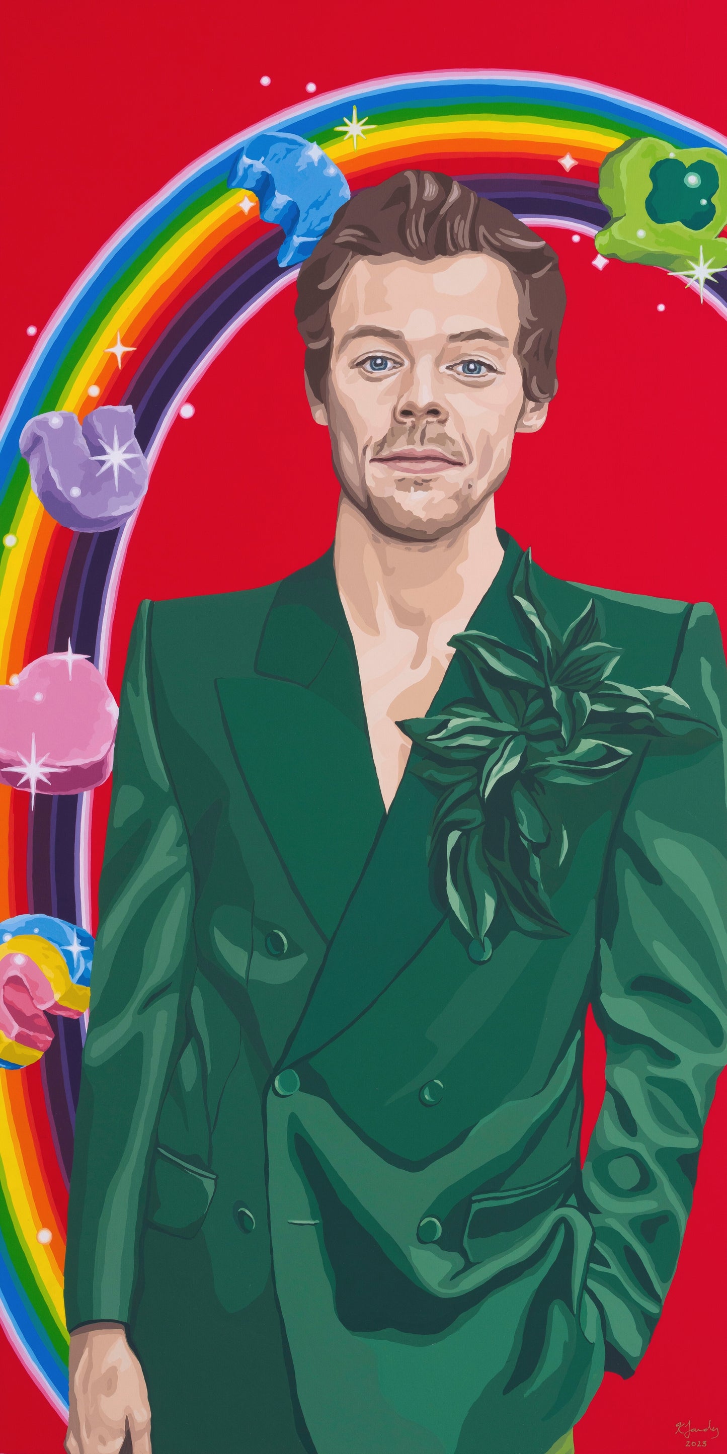 Harry Styles with rainbow arched 3" sticker