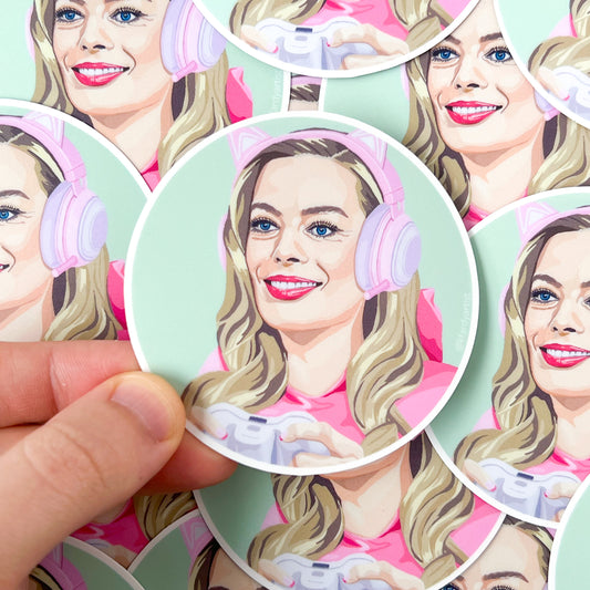 This Doll Is A Gamer (Margot Robbie) round 3" sticker