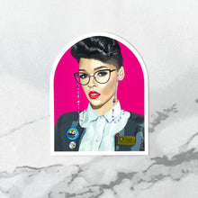 Load image into Gallery viewer, Janelle Monáe librarian arched 3&quot; sticker
