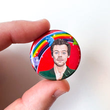 Load image into Gallery viewer, Harry Styles with rainbow 1.25&quot; fridge magnet
