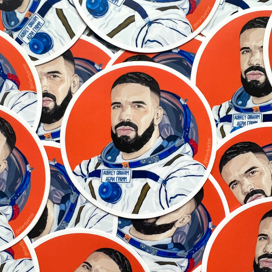 Drake as an astronaut round 3" sticker