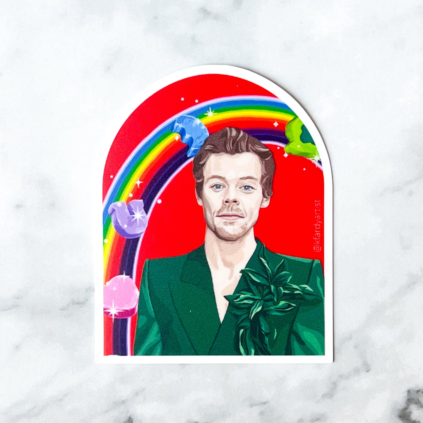 Harry Styles with rainbow arched 3" sticker