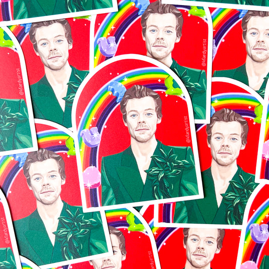 Harry Styles with rainbow arched 3" sticker