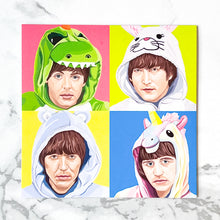 Load image into Gallery viewer, Blank greeting card  - The Beatles in animal onesies
