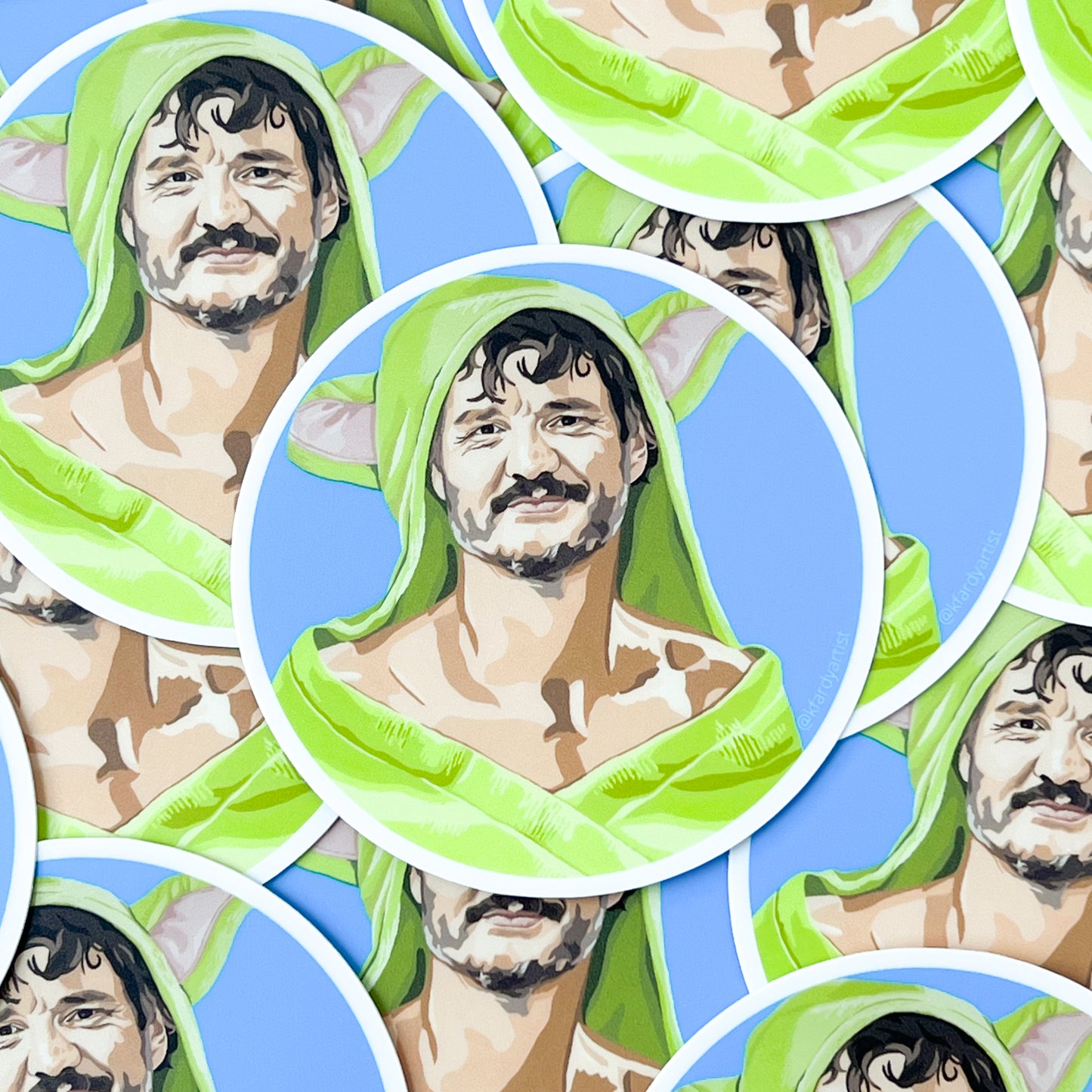 Pedro Pascal in bath wrap round 3" sticker