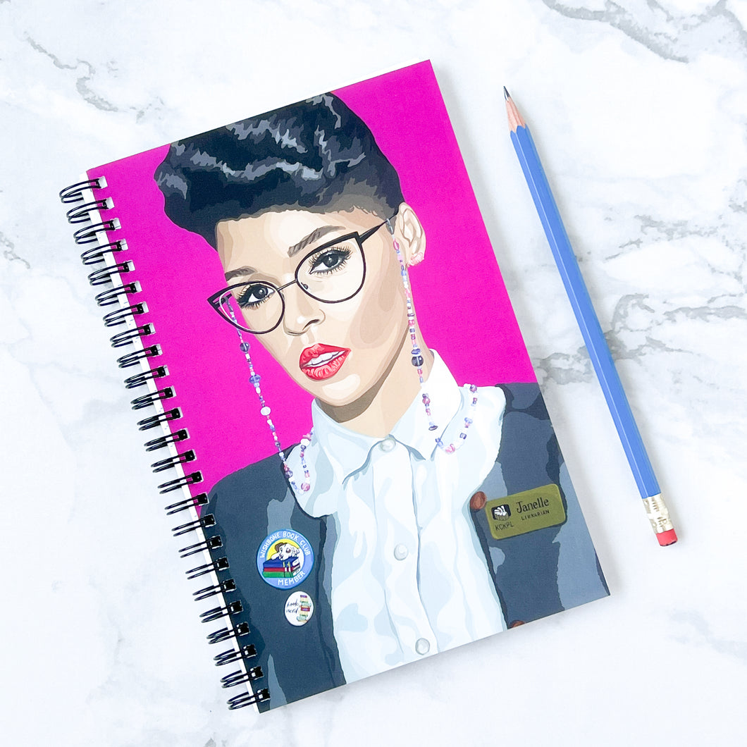 Janelle Monáe as a librarian notebook