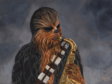 Load image into Gallery viewer, Blank greeting card  - &quot;Chewbacca Playing the Saxophone&quot;
