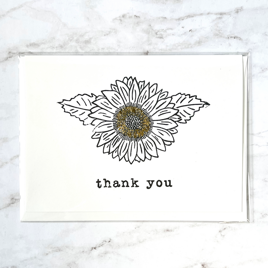 Sunflower thank you card with gold leaf