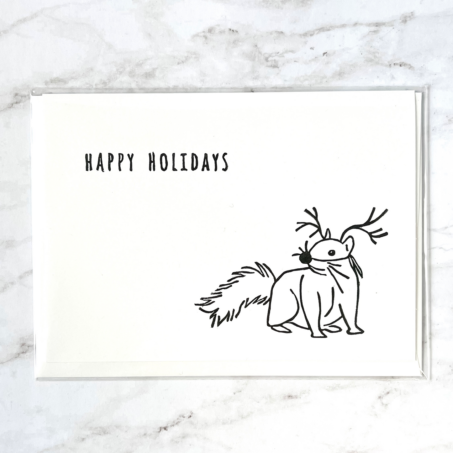 "Happy Holidays" squirrel hand-stamped card