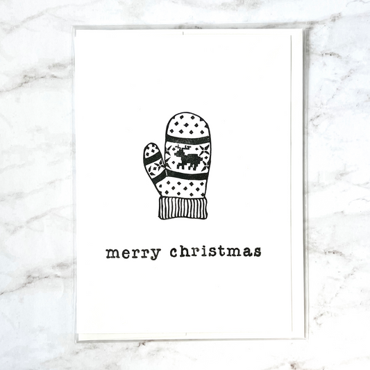 "Merry Christmas" mitten hand-stamped card