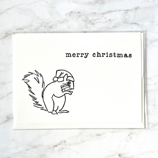 "Merry Christmas" squirrel hand-stamped card