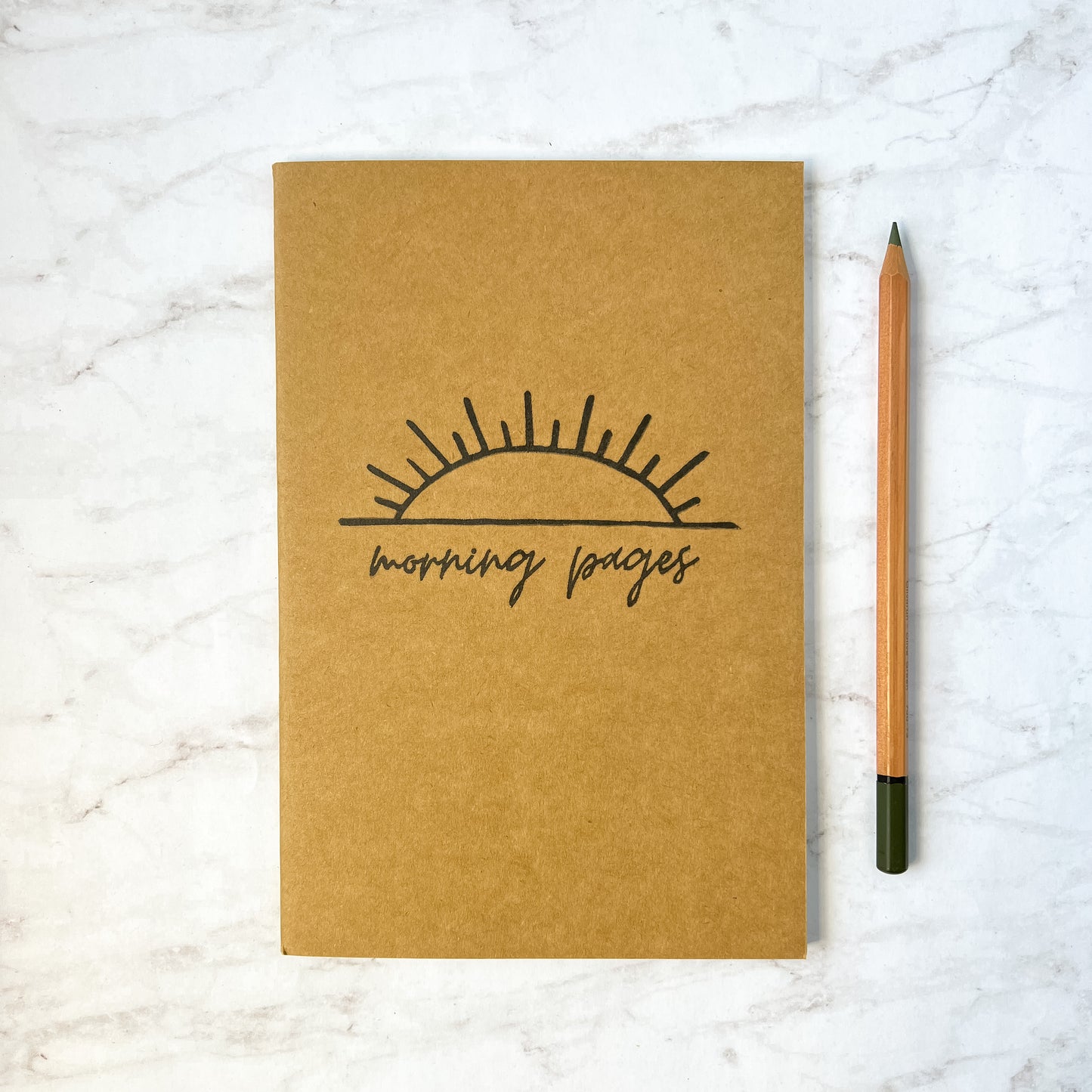 Morning Pages hand-stamped sunrise notebook/sketchbook (blank, lined, or dot grid pages)