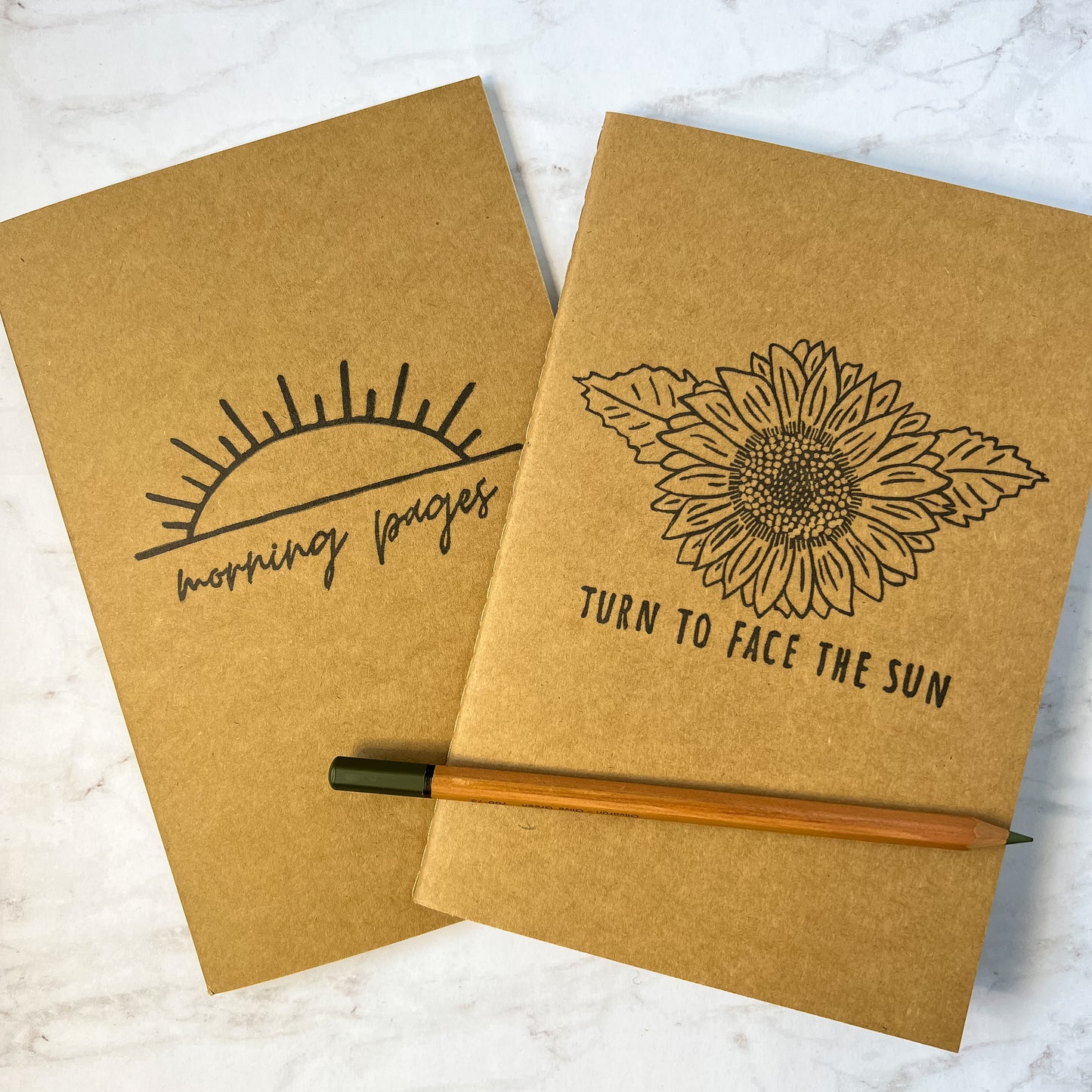 Morning Pages hand-stamped sunrise notebook/sketchbook (blank, lined, or dot grid pages)