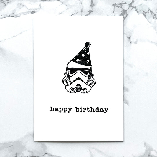 Space soldier hand-stamped birthday card