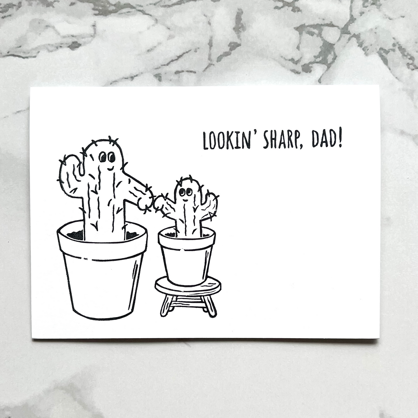 "Lookin' Sharp, Dad" cactus pun hand-stamped Father's Day card