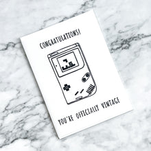 Load image into Gallery viewer, &quot;Congratulations, You Are Officially Vintage&quot; hand-stamped birthday card
