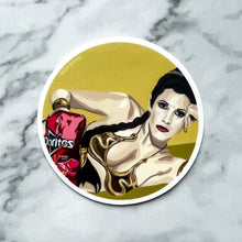 Load image into Gallery viewer, Princess Leia with Doritos round 3&quot; sticker
