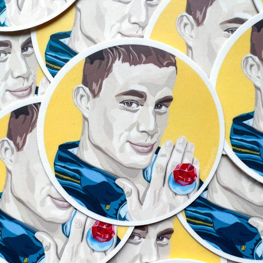 Channing Tatum round 3" sticker