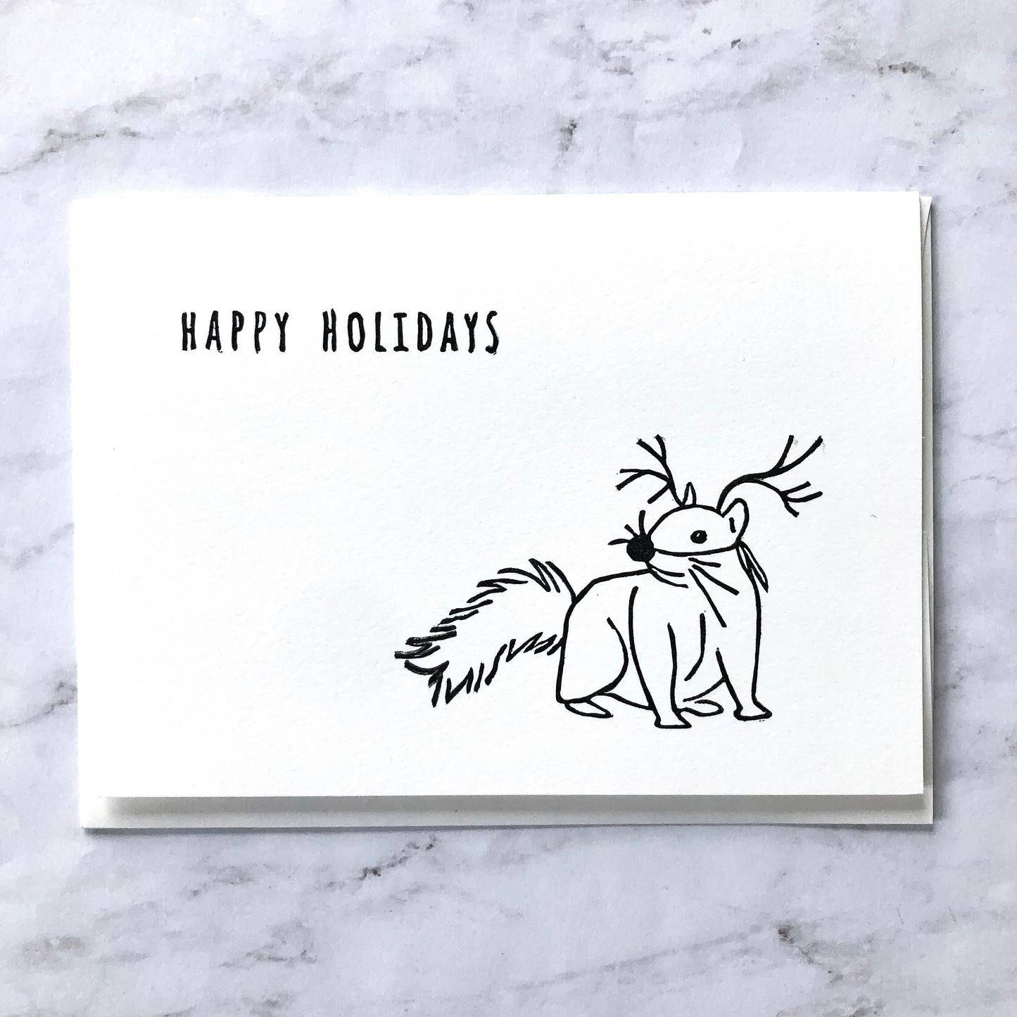 "Happy Holidays" squirrel hand-stamped card