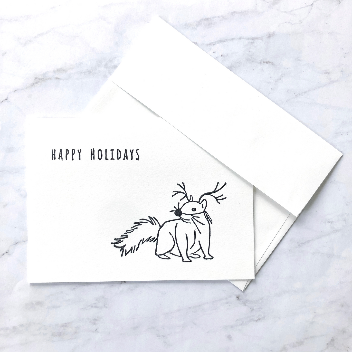 "Happy Holidays" squirrel hand-stamped card